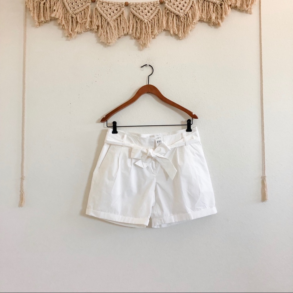 NWT Loft Airy Cotton White Shorts w/ Bow Belt